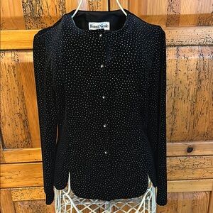 Retro Stretchy black velvet top with rhinestones in fabric.